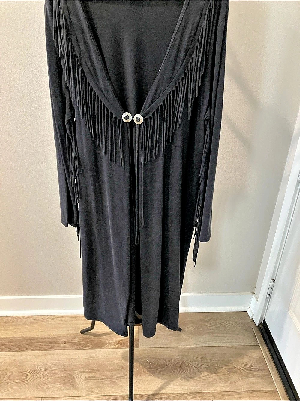 Wrangler Fringe Black silver concho boho longline cowgirl western chic